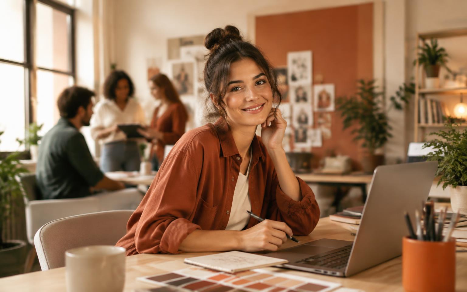 Designer smiling in a warm studio