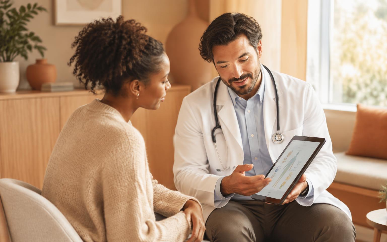 Doctor sharing health information on a tablet