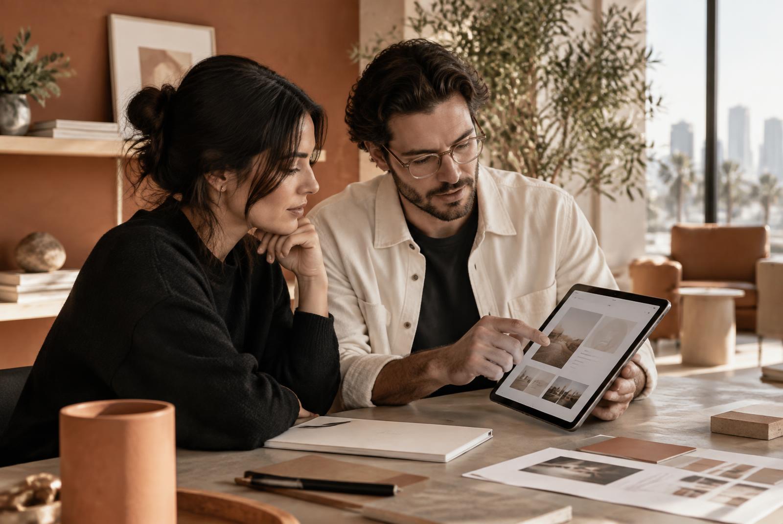 Product team reviewing a mobile app prototype on a tablet