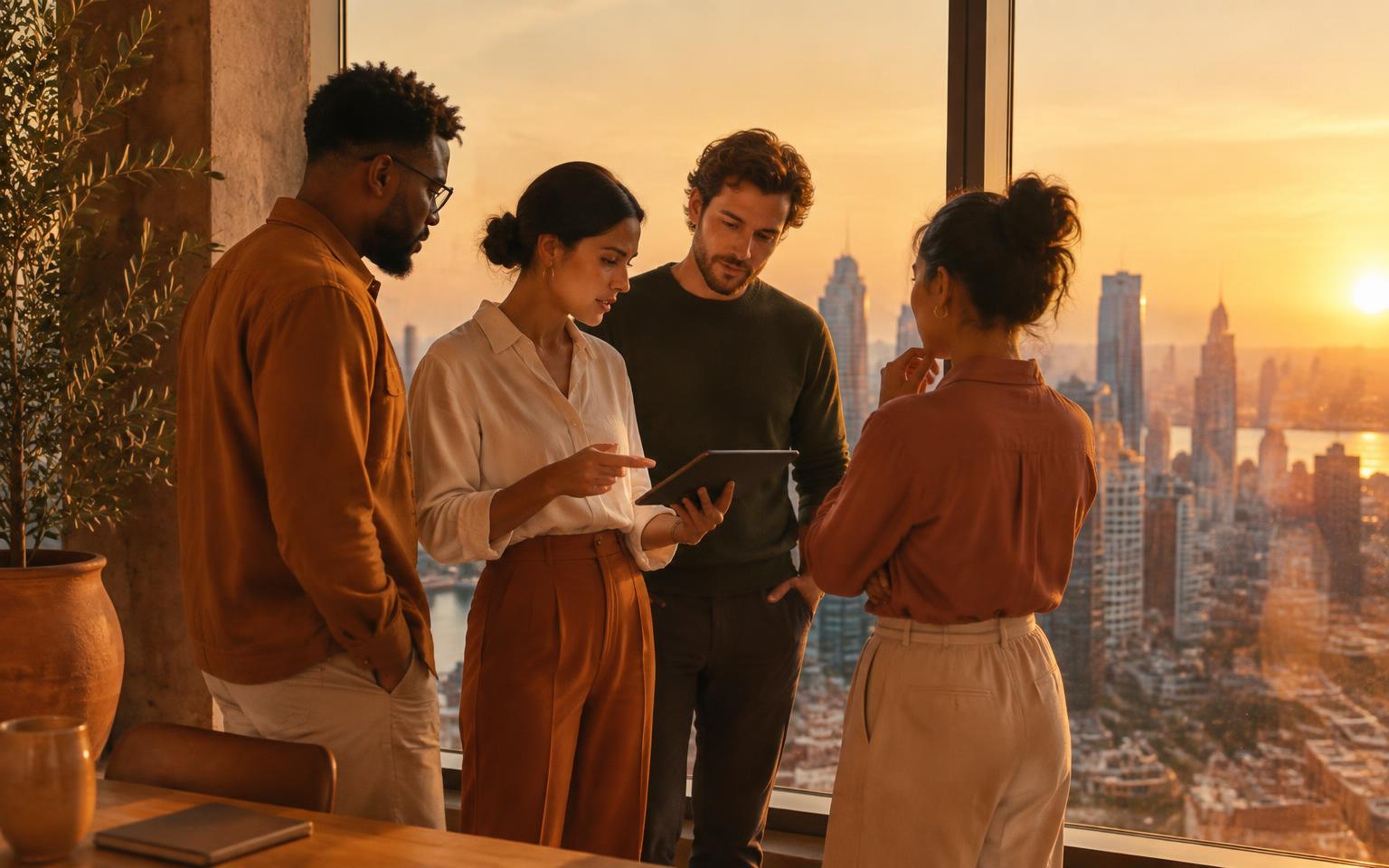 Product team planning growth above the city