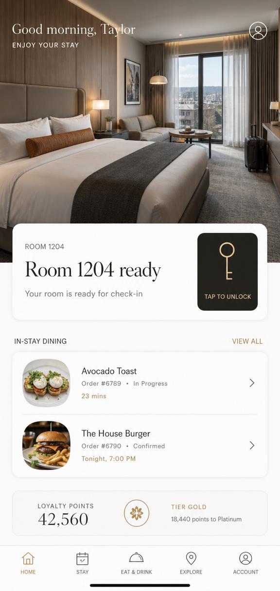 Hospitality app interface built by WVE Labs