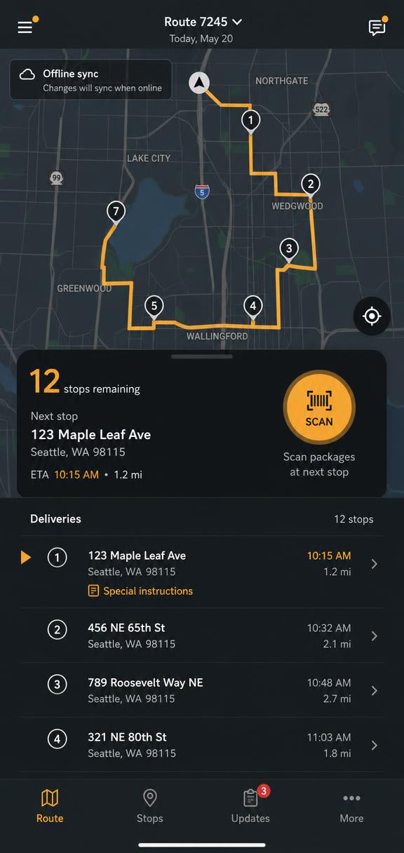 Logistics driver app interface built by WVE Labs