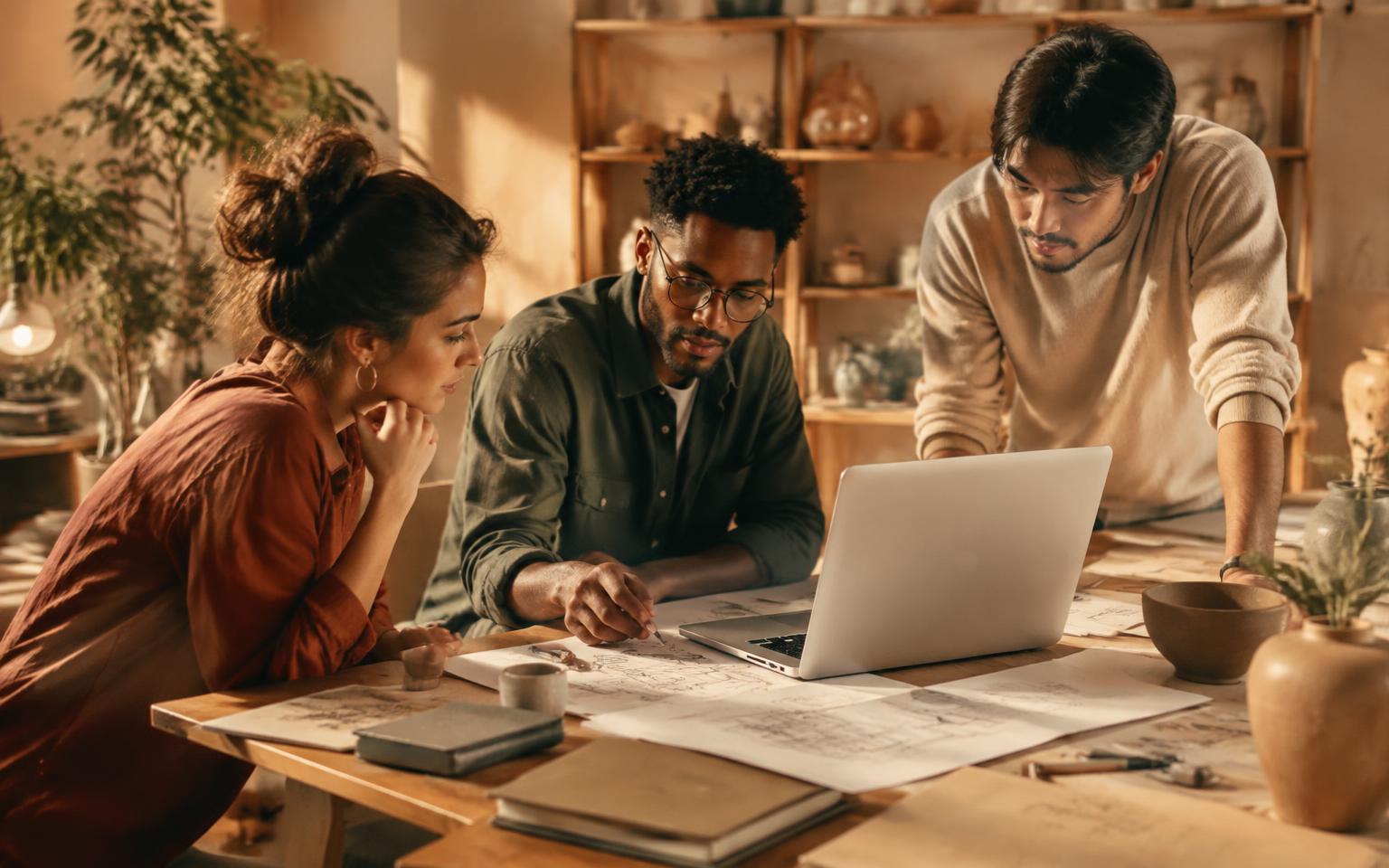 Strategist, designer and engineer working at one table